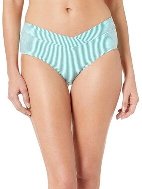 NWT Lauren Ralph Lauren Seersucker Stripe Mid-Rise Bikini Bottom Aquamarine 12